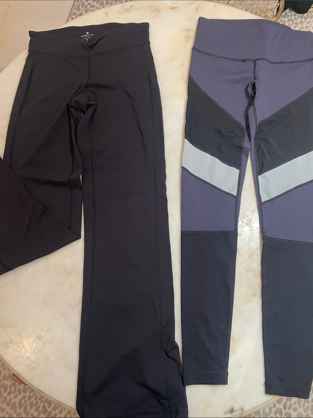 Athleta Black Leggings & Purple/Black Colorblock Leggings